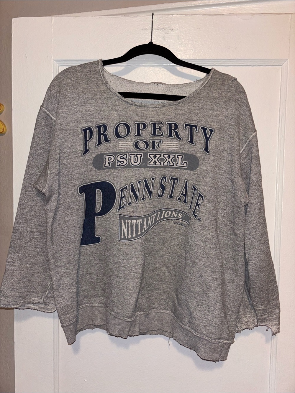 Vintage 90s Penn State Nittany Lions Sweatshirt L/XL Distressed Gray Print Logo